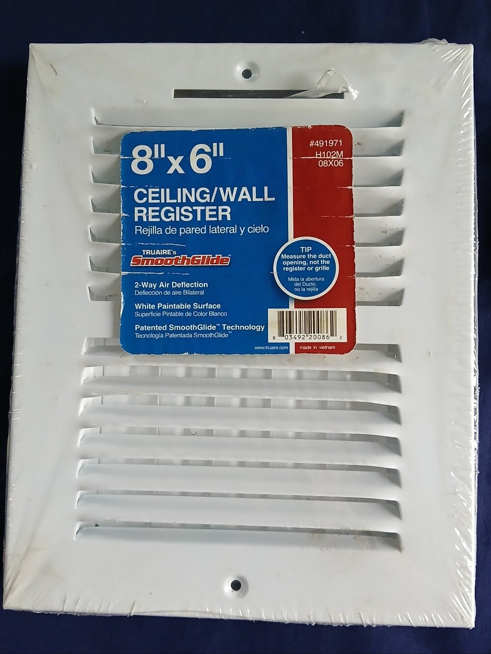 8" x 6" White Ceiling/Wall Register